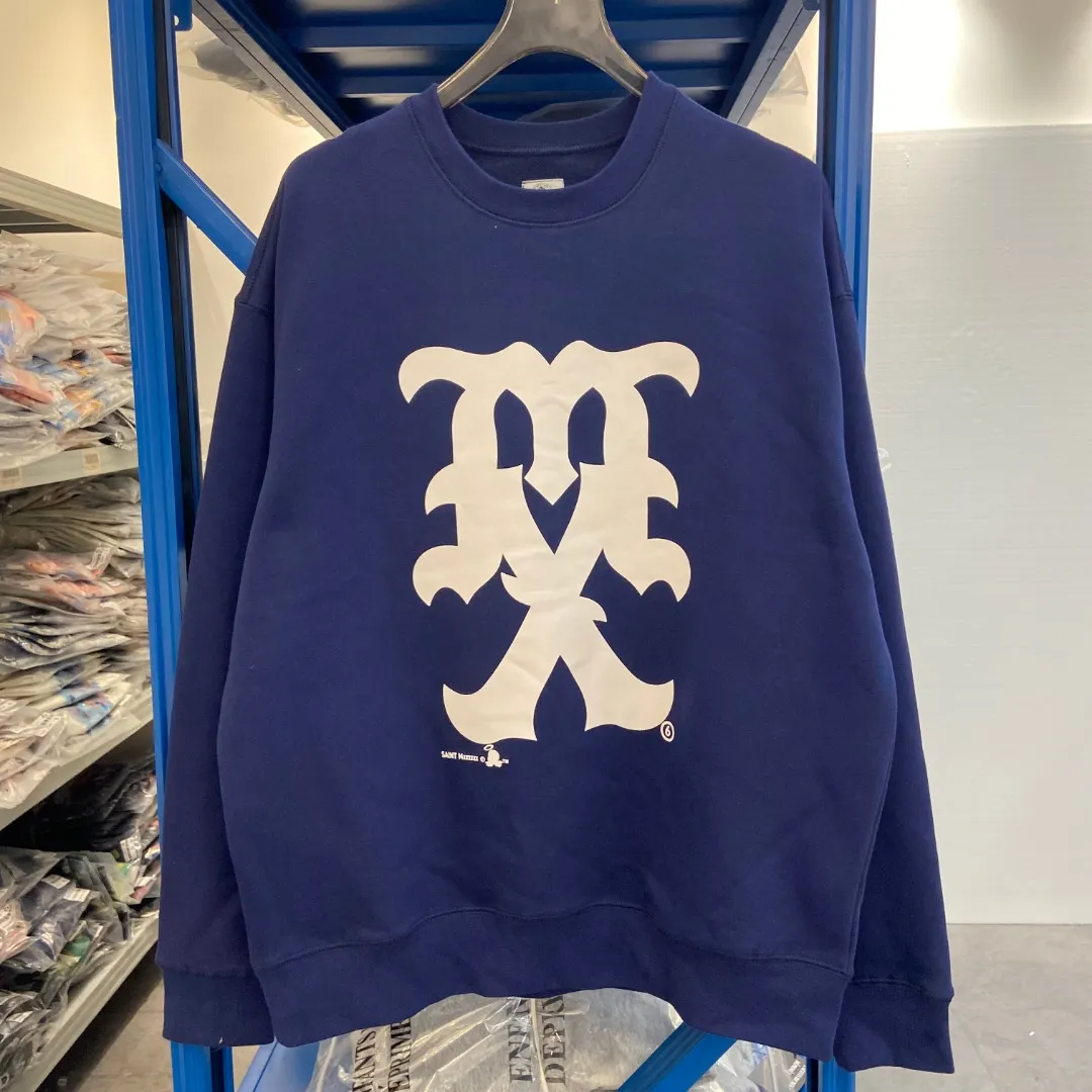 SAINT MICHAEL 25FO CREW SWEAT MX American retro velvet loose round neck sweatshirt Fabric: 420g Style number: SM610 Size: S-M-L-XL Color: black-blue Price: P190